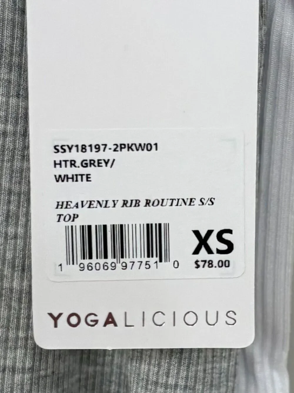 NWT - Yogalicious Heavenly Rib Routine Short Sleeve Tops - Heather Grey / White - Picture 6 of 6